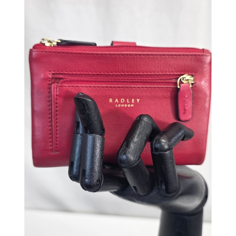 Radley London Red Leather Bifold Wallet Dalmatian Dot Print Zip Pocket - Picture 10 of 16